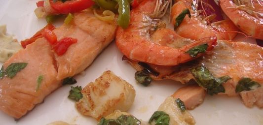 Grilled fish with mixed peppers